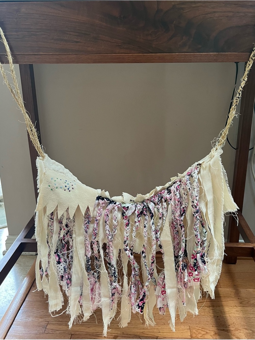 Handmade Fiber Wall Hanging Textile Art Rustic Boho Fabric Sculpture 24 x 48